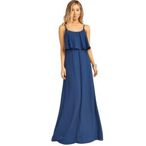Show Me Your MuMu Bridesmaid Maxi Slip Dress Gown XS Blue Ruffle Evening NWT